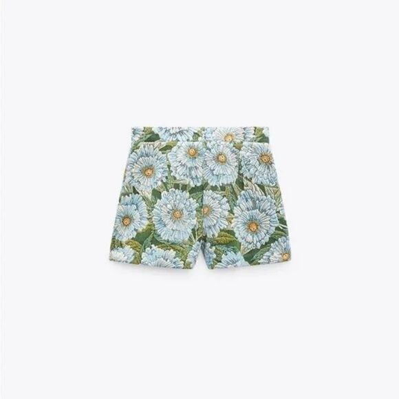ZARA GREEN JACQUARD APPLIQUÉ SHORTS JEWELED - Picture 8 of 12